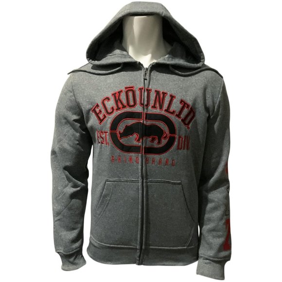 ECKO UNLTD. MEN'S GRAY ZIP UP HOODIE SWEATSHIRT - Picture 1 of 5